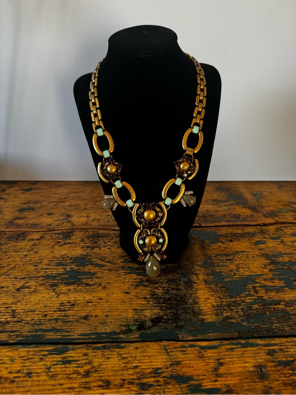Stella & Dot “Livvy” Gold-Tone Necklace with Turquoise and Amber Accents